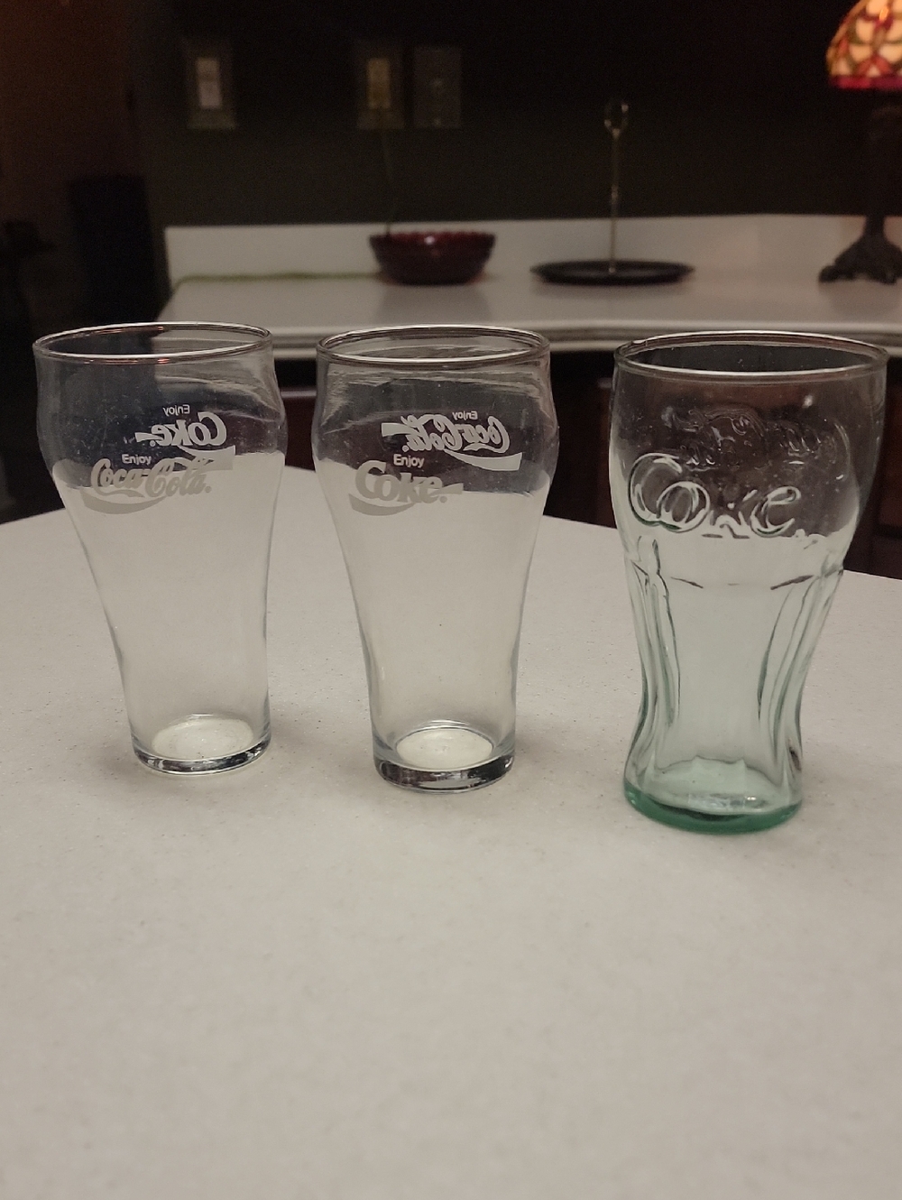 Coca Cola Clear and Light Green Glass Drinking Tumbler Trio
